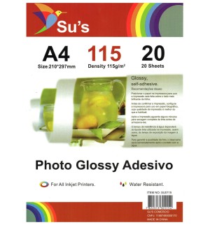 PAPEL GLOSSY A4 ADESIVADO 115G C/ 20 SUS