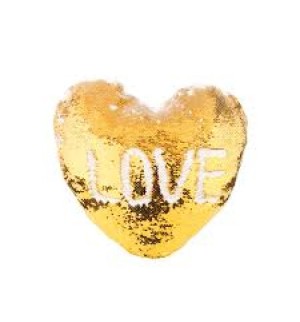 CAPA ALMOFADA - LANTEJOULA - 39X44 CORAÇAO DOUR/BRA